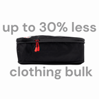 Ink packing cube shown before and after the compression zip is closed, reducing clothing bulk