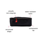 Closed hae hae Ink packing cube showing its compression zip, non-snag zips, structured shape and water-resistant nylon