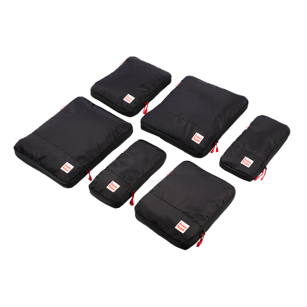 hae hae compression packing cube using dual zip system to reduce clothing volume, ink 6 pack