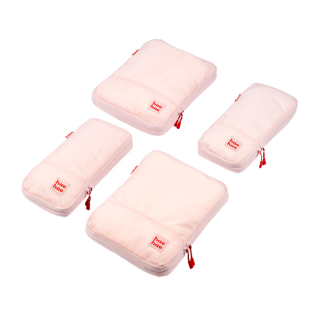 hae hae compression packing cube using dual zip system to reduce clothing volume, blossom 4 pack