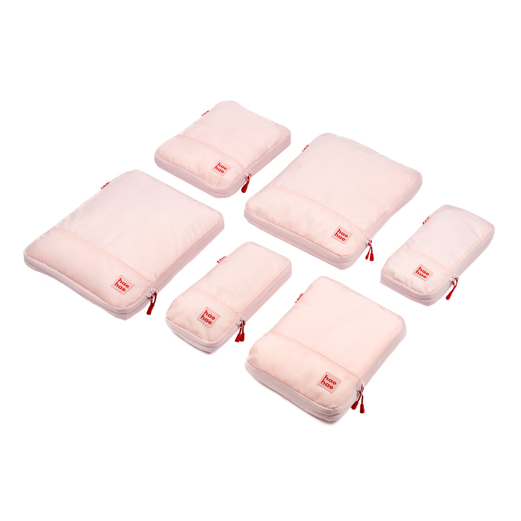 hae hae compression packing cube using dual zip system to reduce clothing volume, blossom 6 pack
