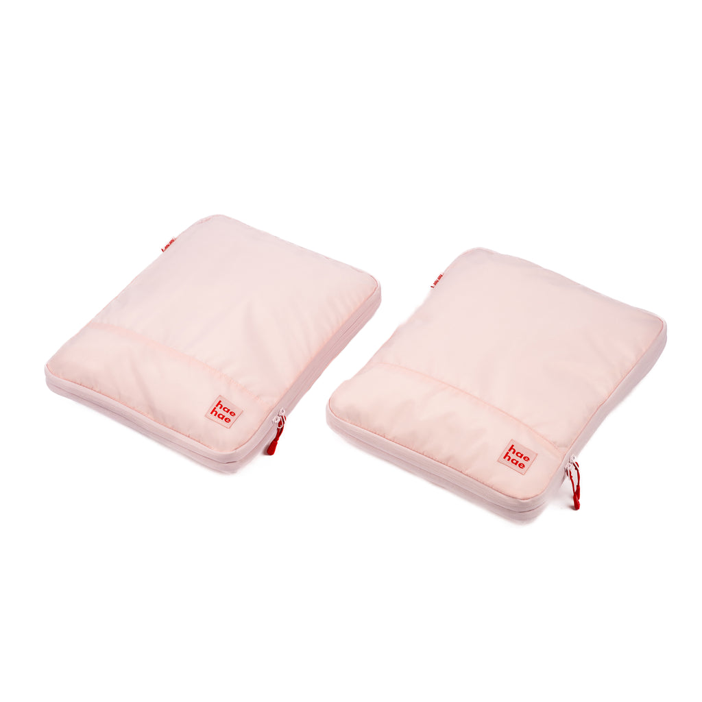 hae hae compression packing cube using dual zip system to reduce clothing volume, blossom 2 pack