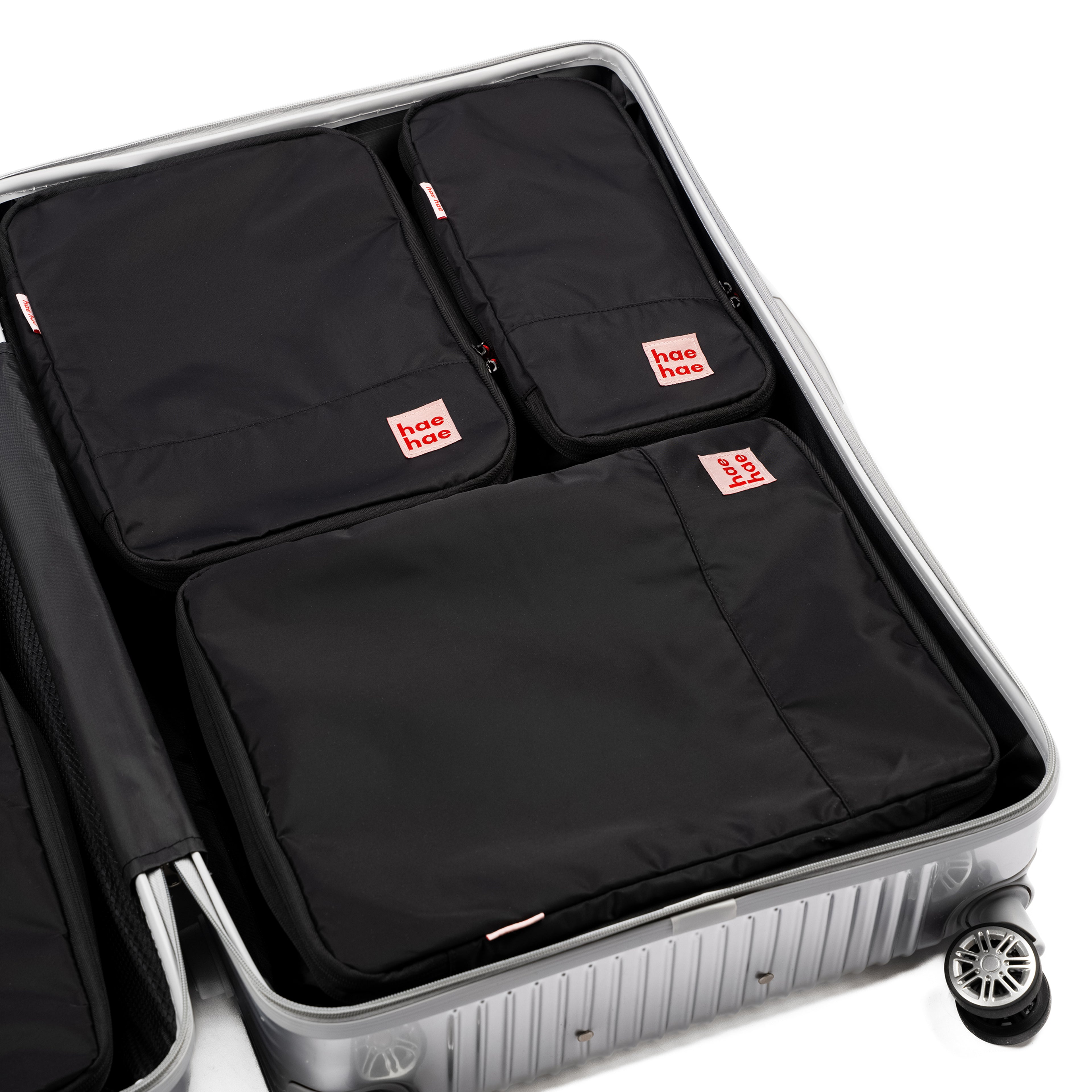 hae hae Ink compression packing cubes packed inside a cabin suitcase, 6 pack