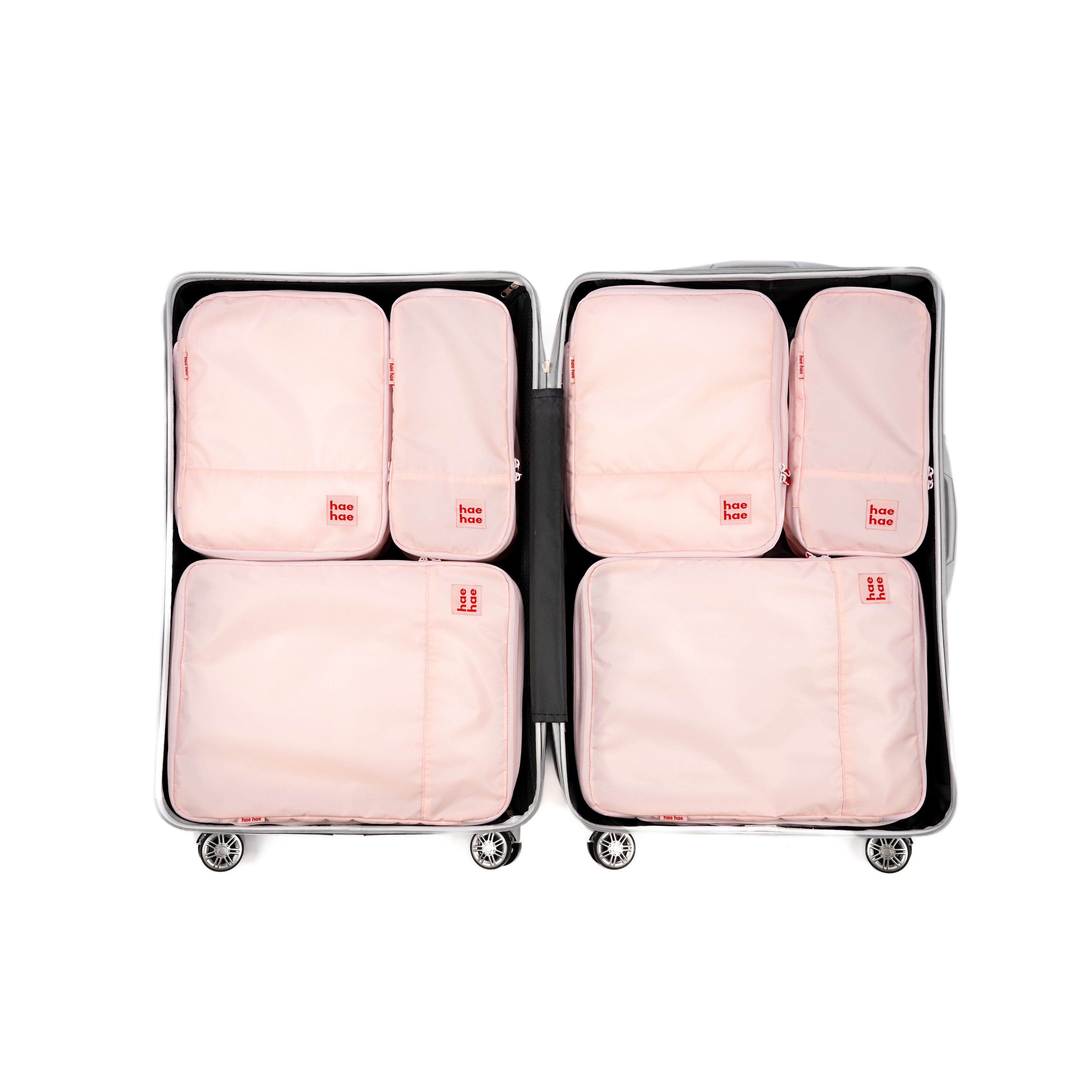 hae hae Blossom compression packing cubes packed inside a cabin suitcase, 6 pack